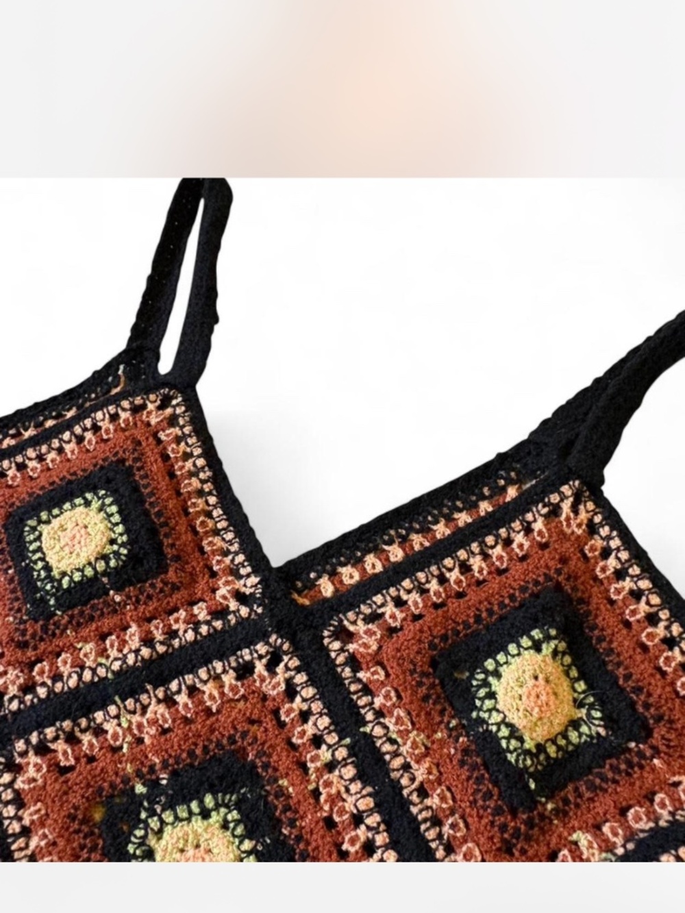 Buckle Heritage Charm Crochet Fringe Boho Tank Top Western Festival Y2K- Medium - Picture 5 of 5